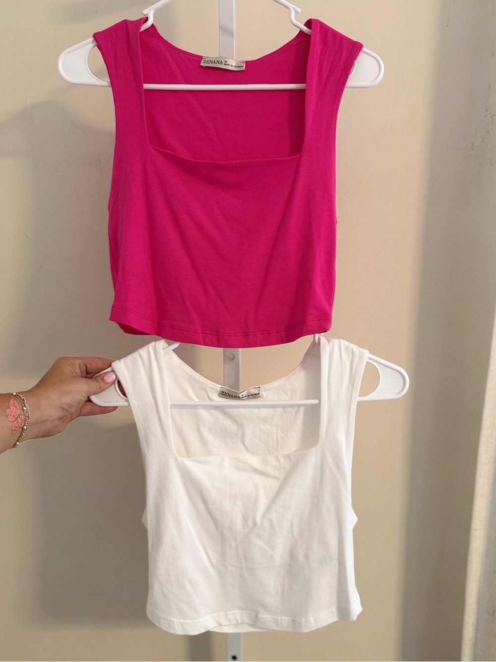 NWOT Zenana Outfitters Hot Pink & White Square-Neck Crop Tops